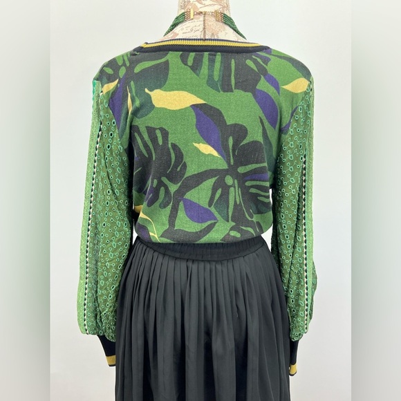BLANK LONDON for ANTHROPOLOGIE Green and black Monstera knit sweater size S - Picture 10 of 16